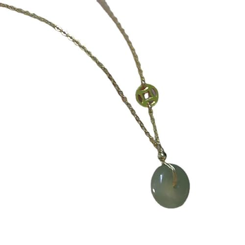 Pendentif Jade Hetian vert naturel avec chaîne de verrouillage en os argent S925 Feng Shui