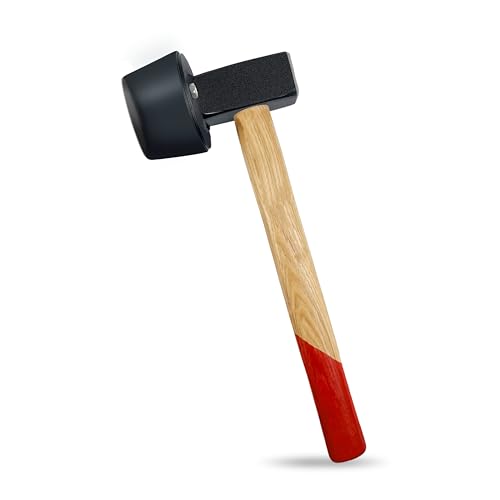 C&T Plattenverlegehammer 2400g - 110mm Ø austauschbarer Gummikopf Pekannuss-Holzhandgriff Rot-Schwarz Design Hammer/Schonhammer/Pflasterhammer/Plattenhammer für Fliesen & Bodenbeläge