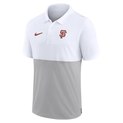 Nike Men's MLB Team Baseline Striped Performance Polo (US, Alpha, X-Large, Regular, Regular, White/Grey, San Francisco Giants)