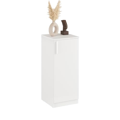 Komto Table de Chevet Étroite – Petit Meuble Bas Blanc avec Porte, Petit Meuble de Rangement...