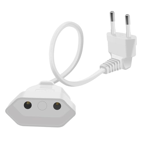 HuaLiSiJi Cable Alargador Europeo 2,5A 250V Alargador Enchufe Europeo 90° Cable Extension Corto Europeo, para Electrodomésticos, Enchufes de Carga, Televisores, Computadoras, Lámparas (Blanco, 0.3m)