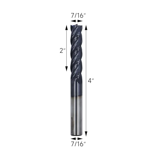 Image of 7 /16in Solid Carbide Long End Mill,4 Flutes,30 Degree Helix,AlTiN Coated Bits Tool for Medium Hardness Steel, Brass, Iron