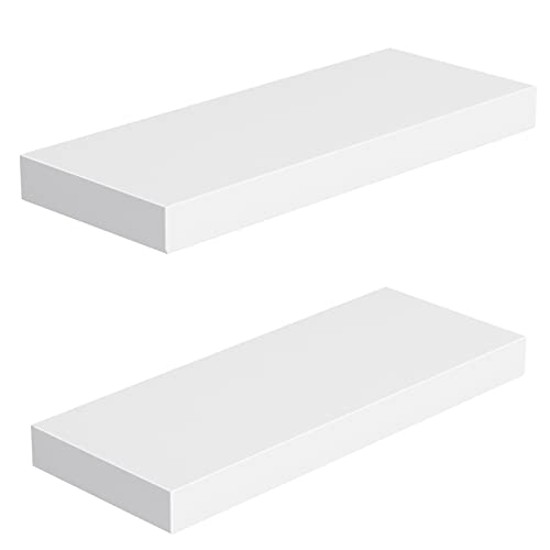 Amada Homefurnishing Floating Shelves Large, 24 X 9 Inch Wall Shelves For Bathroom, Bedroom, Kitchen, Shelves For Wall Decor Set Of 2, White - Amfs06 #TOP15