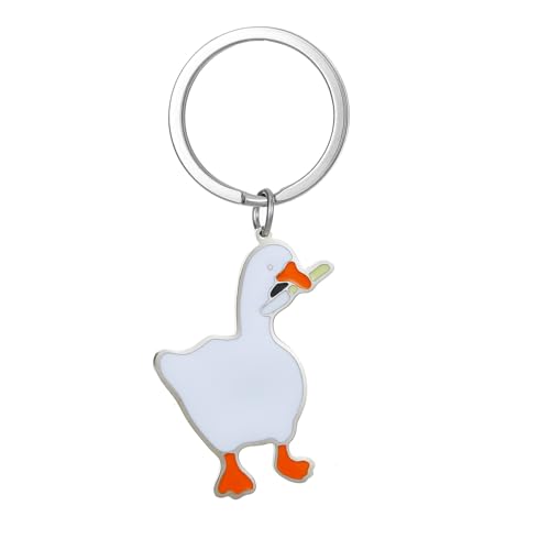 FYXYZ Cute Keychain Black Cat Funny Duck Goose Keychain Cute Gifts for Women Men Cool Stuff Funny Halloween Basket Gifts (White)