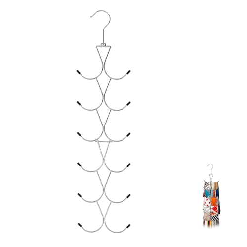 Cintre Porte Foulard, Porte-écharpe à 12 Compartiments Porte-Cravate Crochets pour Garde Robe Rangement Peu Encombrant pour Châles et Accessoires pour éCharpes ChâLes Ceintures Et Cravates（Argent）