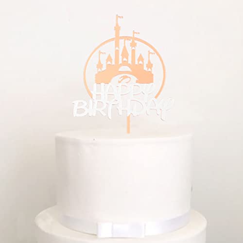 Lhuba Happy Birthday Cake Topper, Castle Themed Birthday Party Decors For Kids Boys Girls, Rose Gold & Silver, Lhuba-146 #TOP1