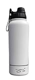 TURNIT® 32 oz Sports Stainless Steel Water Bottle with extra 8 oz Detachable Storage compartment for small items like protein powder, keys, vitamins or cash. Sport Lid (White)