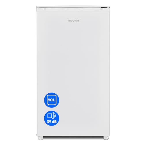 MEDION Kühlschrank mit Eiswürfelfach (90L Gesamt-Nutzinhalt 80L Kühlteil 10L Eiswürfelfach, transparente Gemüseschublade, freistehend, wechselbarer Türanschlag, höhenverstellbare Füße, MD37690)