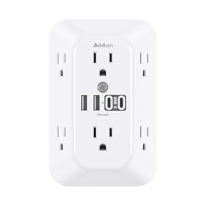 Addtam Surge Protector Outlet Extender, 6-Outlet Splitter with 4 USB Wall Charger(2 USB-C Ports), Multi Plug Wall Outlet 1800J Power Strip for Home Office Dorm Room Essentials