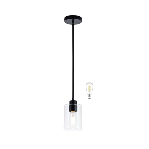 Image of MAYNA 1-Pack Black Mini Pendant Light with Bulb,Farmhouse Pendant Lighting