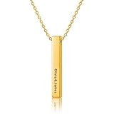 Y & Z Personalised Name 3D Long Bar Necklace in Silver, Gold and Rose Gold, Custom Engraved Jewellery With Gift Box (Gold)