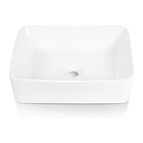 Sinber 19" x 15" x 5.31" White Rectangular Ceramic Countertop Bathroom Vanity Vessel Sink BVS1915A-OL Cover