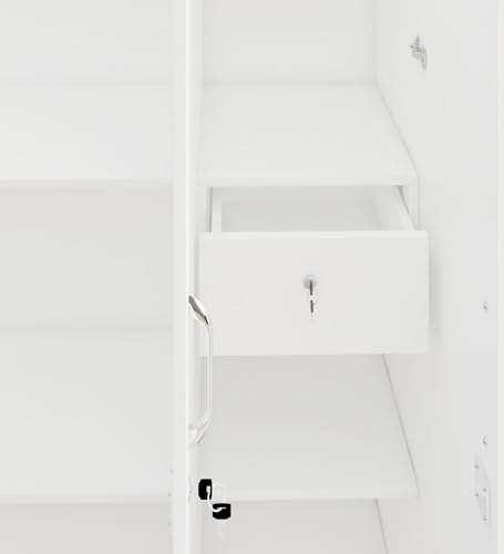Image of Mintwud Pepperfry Engineered Wood Magnus 3 Door Wardrobe | Wooden Almirah with Drawer Storage and Hanging Rod | Multipurpose Organizer Cupboard for Bedroom Home Furniture (Mist White Finish)