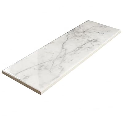Tenedos HTCLW Carrara Vein White 4x12 Gloss Ceramic Subway Tile for Kitchen Backsplash, Bathroom Walls, Shower Surrounds, Fireplace Accents, Laundry Rooms and Interior Wall (1 Piece)