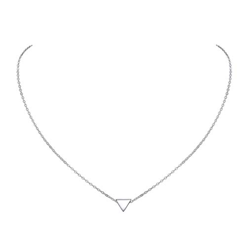 Hypoallergenic 925 Sterling Silver Tiny Pendant Necklace, Delicate Simple Geometric Triangle Necklaces for Women Girls