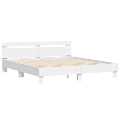 vidaXL Cadre de Lit avec Tête de Lit, Lit Double avec Sommier à Lattes, Lit Adulte, Meuble de Chambre, Moderne, Blanc 160x200 cm Bois d'Ingénierie