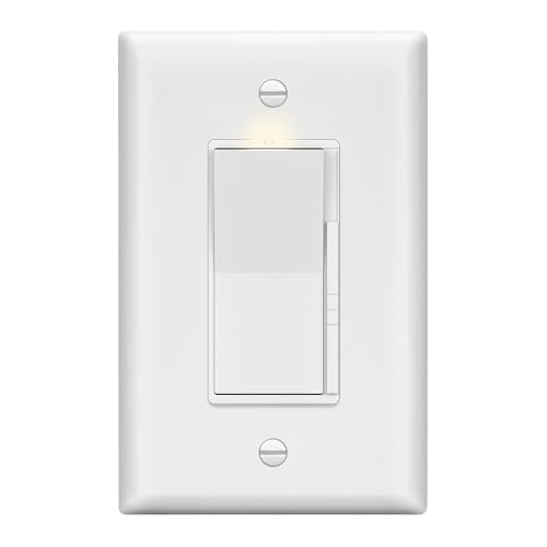 Image of LIDER Dimmer Paddle Switch for Dimmable 300W LED /CFL Lights, 1-Pole or 3-Way, 120 V, Modern Upgrade, Wall Plate Included, UL Listed, Thermoplastic, Matte White, 1-Pack