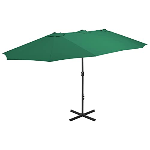 Parasol de marché XL en aluminium pour ombrager une grande terrasse en famille cet été