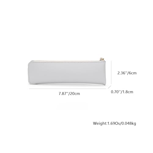 Image of Faux Leather Pencil Case Slim Pencil Pouch Durable Zipper Stationery Bag Small Travel Use(Gray /FL)