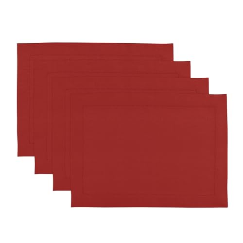 Solino Home 100% Linen Placemats Cherry, Medium Weight 14 x 19 in, Set of 4