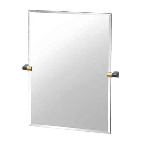 Gatco 5679S A-Line Frameless Rectangle Mirror, 31.5 Inch, Brushed Brass Matte Black Combo