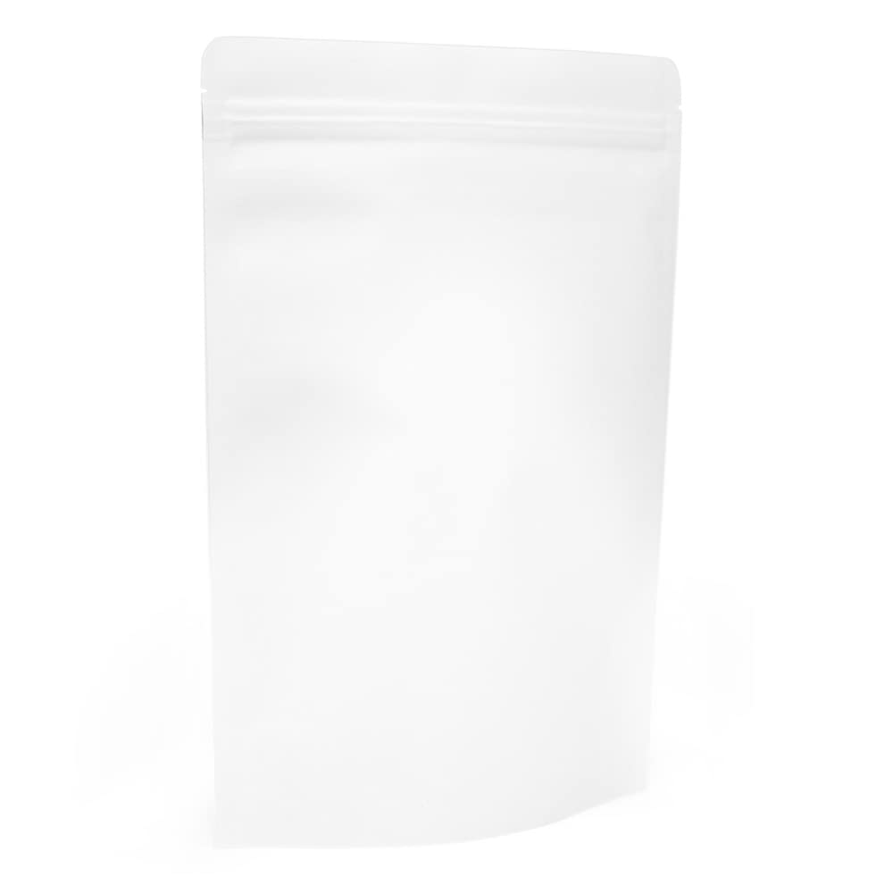Evergreen Goods 50 White Kraft Stand-Up Paper Reusable Food Bags (180 x 260mm) | Pouches Foil Lined with Tear Notch Heat-Grip Sealable Ziplock | Perfect for Packaging Coffee Beans, Snacks & Sweets Etc