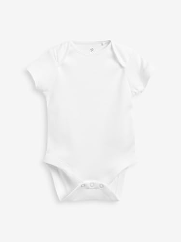 NEXT Baby Kurzärmlige Strampelanzüge aus Bio-Baumwolle, 7er-Pack Weiß Essential 3 Monate