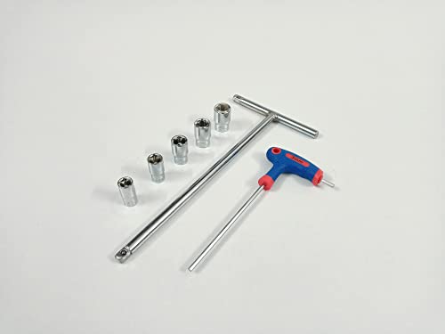 Image of 1 /4 inch Drive T-Handle with 8mm, 9mm, 10mm, 11mm and 12mm hex socket and 3mm Hex Allen Key, Anti-Slip & Anti-Corrosion properties (Combo 12)