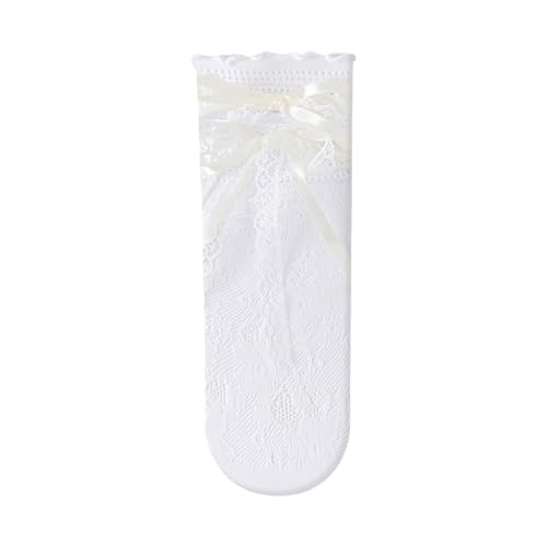 Calcetines de encaje por encima de la rodilla, diseño de malla transpirable, tejido suave para niñas, moda y ocasiones especiales, elegantes detalles de encaje para niños, blanco,  3 Years