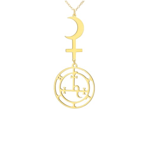 Genérico Sigilo de la Diosa Mítica de Lilith Collares Colgantes de Cruz de Luna Amuleto de Salomón