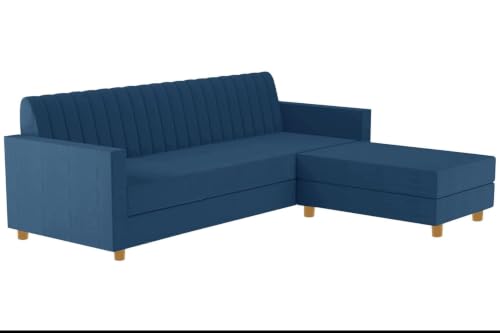 Image of Rosebell 3 + 1 Four Seater - Wooden L Shape Convertible Sofa Set for Living Room Furniture Set Upholstery-Velvet Fabric, Modular Sectional Couch for Home & Office - Blue