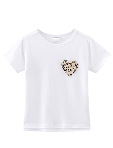 Image of Noomelfish Girls Short Sleeve Heart Pocket T-Shirts Casual Cotton Tee Tops Blouse (5-12 Years)