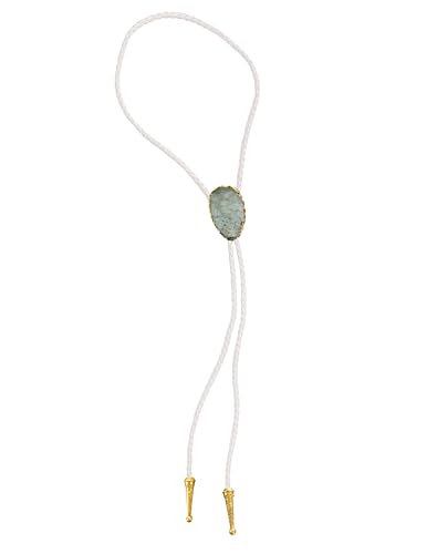 Image of Daisy Del Sol Gemstone Bolo Tie Braided Vegan Faux Leather Natural Stone Gold Handmade Necklace Adjustable Boho Western Jewelry