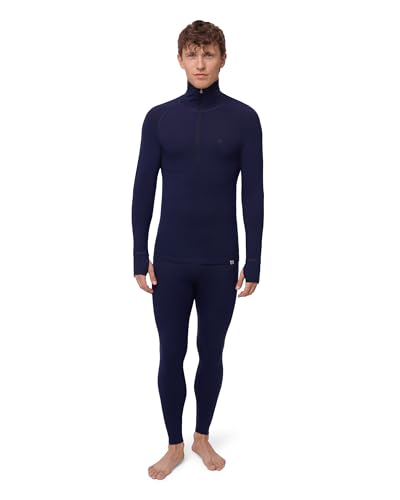 DANISH ENDURANCE Merino Wool Half Zip Base Layer Men Thermal Set Men Long Johns & Long Sleeve Top Winter Dark Navy XXL