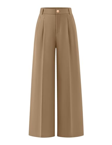 ZESICA Women's Wide Leg Dress Pants 2026 High Waisted Business Casual Palazzo Pants Work Office Slacks Trousers Khaki Medium