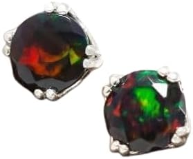 Natural Black Opal Multi Fire Stud Earrings in Solid 925 Sterling Silver, 5mm Ethiopian Opal Studs, October Birthstone