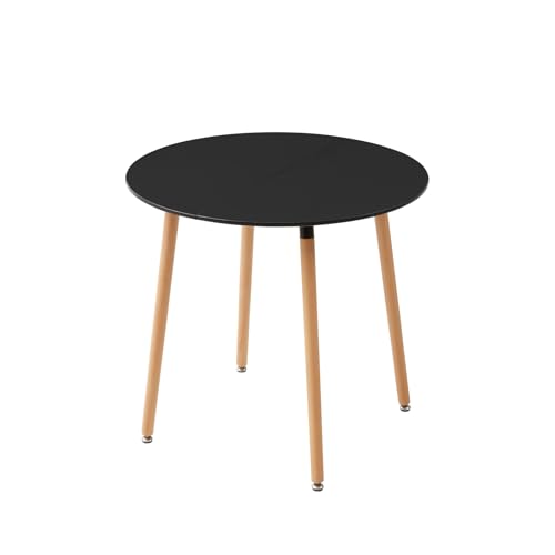 JZGORC Tavolo da Pranzo Rotondo Moderno, Tavolo da Cucina per 2-4 Persone, Tavolo da Pranzo con Gambe in Faggio con Anello in Gomma Regolabile, 80 * 80 * 75 cm - Nero