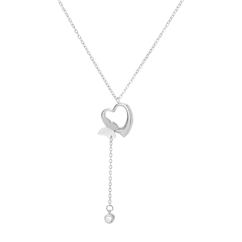 Collier papillon pour femme argent 925 pendentif coeur rose et bleu
