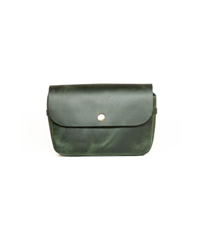 Image of Trip Machine Company Genuine Leather Motorcycle Front Handlebar Leather Bag | Moto Backrail Sidekick Pouch | Shoulder Bag | Fanny Pack (Forest Green)