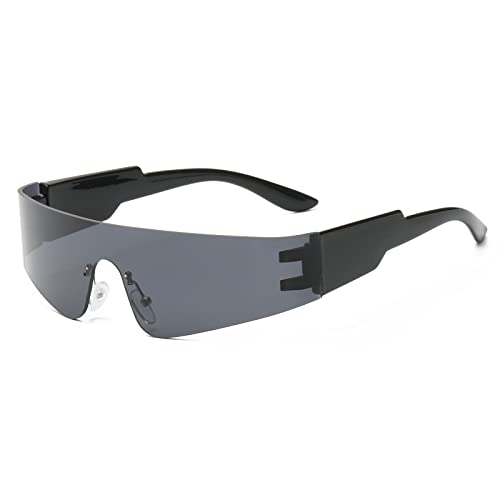 YAMEIZE Women Sport Trendy Wrap Around Sunglasses UV 400 Protection Gafas de Sol Fiesta Futurista-Rectangulares Deportivas Hombre Mujer Rave Wraparound Y2k Protección UV400 Punk Gafas de Sol Negro Cover