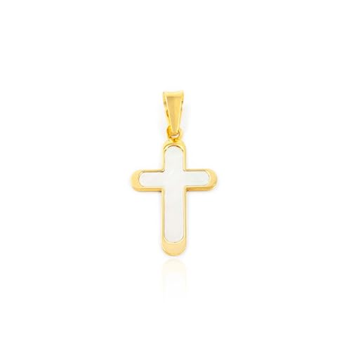 Monde Petit Croix en or jaune 18 carats en nacreCoffret cadeau - Certificat de garantie