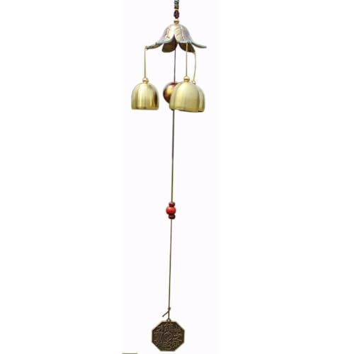 Campana a vento in rame per interni ed esterni, 48 cm di lunghezza, decorazione da giardino, con 3 campane da appendere, per patio, casa, balcone