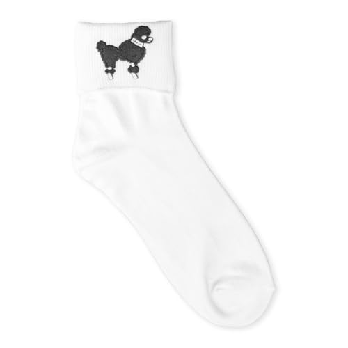 Hip Hop 50's Shop Womens Bobby Sock With Black Poodle Applique- Adult Size White with Black