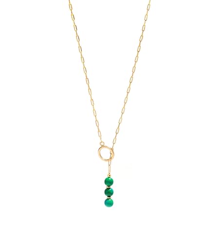 POSHPENDANT Handmade Chrysocolla Lariat Necklace – Natural Chrysocolla Pendant – Calm & Authentic Expression – 18K Gold-Plated Brass – Statement Paperclip Chain – 22 Inch – Gift for Her