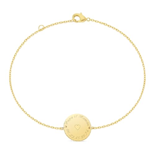 Bracelet chaînette enfant plaqué or avec sa médaille gravée