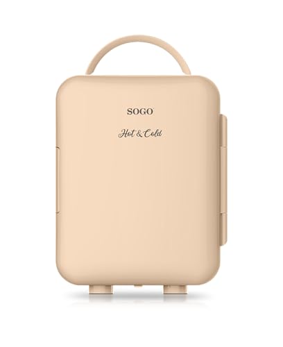 Sogo Nevera Pequeña Portátil Opción Frío o Calor - Mini Nevera Color Beige Portátil para Coche y Viajes 4L - Mini Frigorífico para Bebidas, Cosméticos - Asa para Fácil Transporte