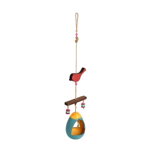 Image of AAKRITI ART CREATIONS Blue Hanging Bird Feeder | Hanging Outdoor Bird Feeder | Earthenware Bird Feeding
