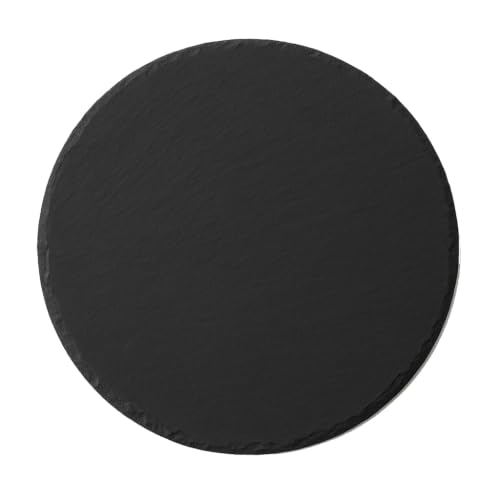 Image of R&V Wellness Natural Black Slate Tray Round Platter for Food Serving, Cheeseboard & Snacks | Decorative Serving Tray for Cheese, Fruits, Desserts & Appetizers | 25 x 25 cm