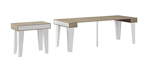 Skraut Home - Mesa Consola Extensible hasta 237 cm - Dimensiones Cerrada: 79 x 90 x 52 cm - Modelo KL Nordic - Acabado en Roble Cepillado y Blanco Mate - Material Resistente