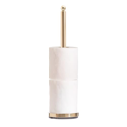Image of Premier Housewares Stable Gold Finish Toilet Roll Holder | Elegant Design Free Standing Toilet Roll Holders | Sturdy Paper Storage | Versatile Roll Holder With Gold Finish Base